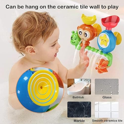 G-WACK Bath Toys for Toddlers Age 1 2 3 Year Old Girl Boy, Preschool New Born Baby Bathtub Water Toys, Durable Interactive Multicolored Infant Toy, Lovely Monkey Caterpillar, 2 Strong Suction Cups thumbnail 3