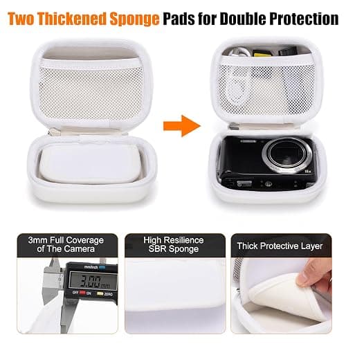 Cwatcun Digital Camera Case, Small Carrying Camera Pouch for AbergBest 2.7" LCD Kodak Pixpro/Canon PowerShot ELPH 180/190 / DSCW830 Travel Cameras, Waterproof Shockproof Case - Blacka WHITE thumbnail 3