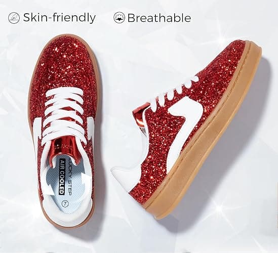 LUCKY STEP Women's Glitter Sneakers Fashion Retro Casual Sparkly Bling Shiny Dressy Bedazzled Bridal Wedding Anti Slip Walking Shoes thumbnail 3