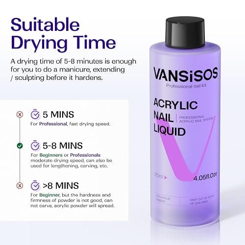 VANSISOS Monomer Acrylic Nail Liquid: 4fl.oz Professional EMA Acrylic Liquid Monomer with Nail Brush for Beginners at Home DIY Nail Salon Use Non-Yellowing MMA-Free thumbnail 4