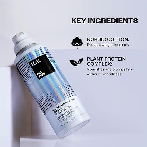 IGK BIG TIME Volume & Thickening Mousse | Moveable + Fullness + Frizz Control | Vegan + Cruelty Free | 6.2 Oz thumbnail 3