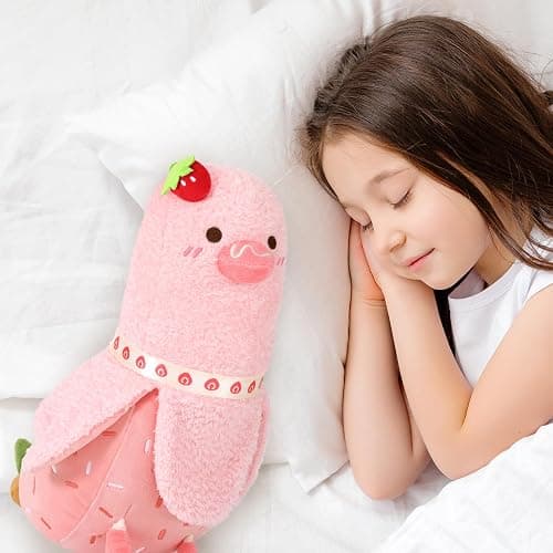 PEACH CAT Strawberry Cake Banana Duck Plush Pillow with Cream Candy Body Stuffed Animals Cute Dessert Plushies Toy Gifts for Kids Pink 12" thumbnail 2