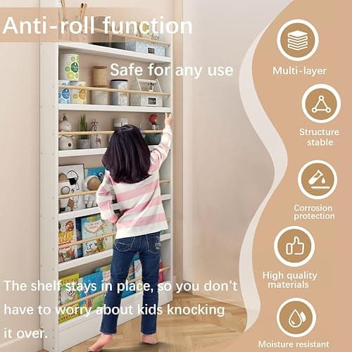 yurstcggh Wooden Behind Door Bookshelf,Thin 10cm Standing Wood Book Shelf Organizer,Behind Door 3-5 Tier Wall Bookcase,Toy storage rack, book storage rack 58×10×124cm Brown thumbnail 8