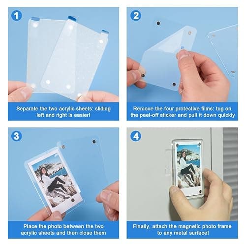 Lzerking 21 Pack Acrylic Magnetic Picture for Refrigerator, Polaroid Frame | 2.36x3.54 Inches for Fujifilm Instax, highly transparent, strong magnetism, round corner design, with peel-off tabs thumbnail 6