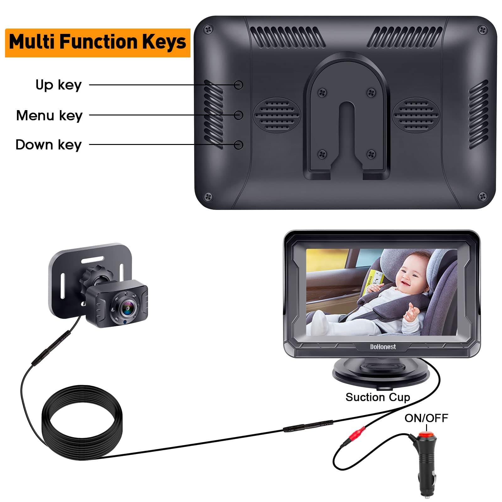 DoHonest Baby Car Camera HD 1080P with Display - Infant Safety Seat Baby Car Mirror for Rear Facing 5 Mins Easy Installation Night Vision V33 Black thumbnail 7