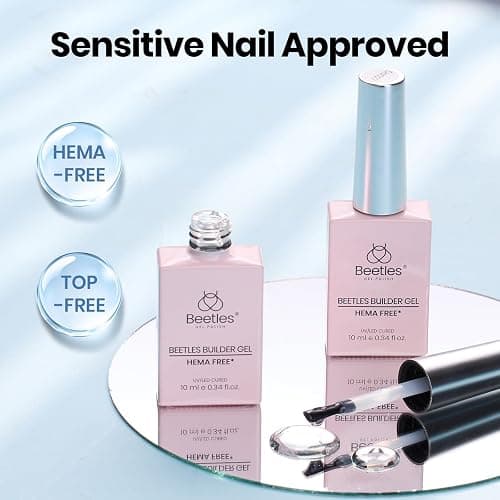 Beetles Builder Gel for Nails 2Pcs, 7 in 1 Clear Building Gel Set HEMA-FREE & TPO FREE with Nail Brush, for Strengthening Natural Nail Apex & Extension DIY Salon at Home,UV LED Lamp Cured thumbnail 2