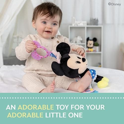 Disney Baby Minnie Mouse On The Go Activity Toy with Teething Rings, Crinkle Sounds, Mirror, and Rattle for Babies and Infants thumbnail 5