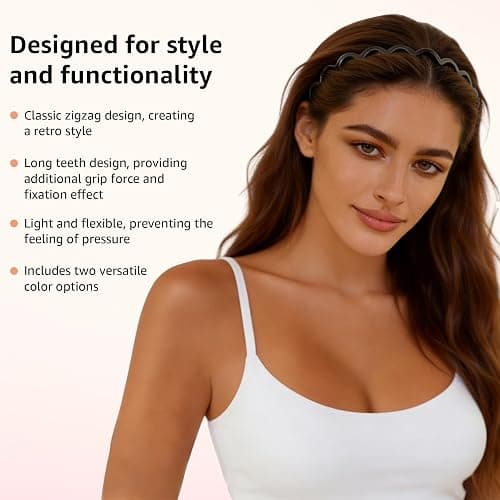 Botanikind 2 Pack Zig Zag Headbands for Women, Non-Slip Wavy Plastic Hair Comb Headbands with Teeth, U-Shape High Cranium Korean Style, Classic 90s Hair Accessories, Gifts for Women (Black & Brown) thumbnail 4
