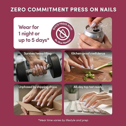 Glamnetic Quick Press Mani - No Glue Press On Nails, Just Peel and Stick, Oval Extra Short Nails, Mess Free, Salon Quality Stick On Nails, Nude Glazed | in 15 Sizes - 30 Nail Kit thumbnail 4