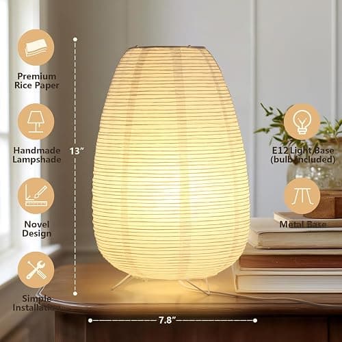 CMHSYTKE Small Rice Paper Lamp, Japanese Lamp Lantern Table Lamp, Paper Table Lamp, Lantern Lamps for Desk Bedrooms Bedside Night Light (Tower) thumbnail 3