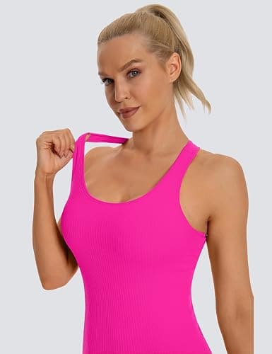 MathCat Seamless Workout Tank Top for Women with Built in Bra, Padded Racerback Ribbed Athletic Yoga Camisole thumbnail 5