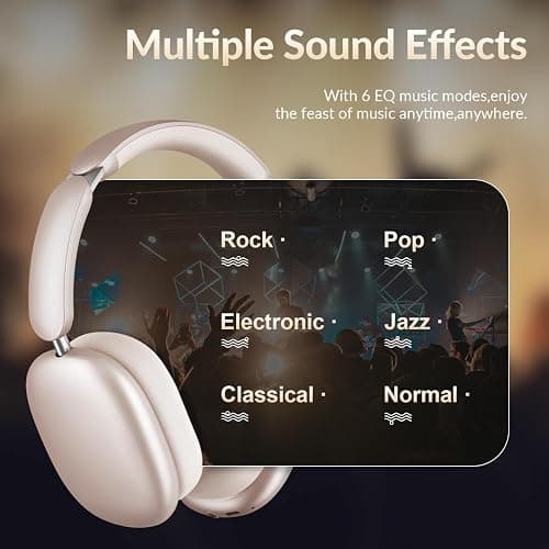 Wentronic Y02 Active Noise Cancelling Headphones,60H Battery,5 EQ Music Modes,Hi-Res Audio,Deep Bass,Foldable Wireless Over Ear Bluetooth 5.4 Headset,Breathable Leather Earpads (Starlight) thumbnail 5