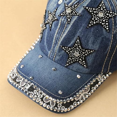 Women's Denim Baseball Cap with Pearl Rhinestone Trendy Y2k Visors UV Protection Sun Hat Outdoor 2026 thumbnail 2