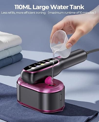 YOZLNFO Travel Steamer for Clothes Portable: Handheld Steam Iron 1200W 350°F - 5 Adjustable Steam Anti-Drip 15s Heat Up - Large Ceramic Panel 110-120V thumbnail 6