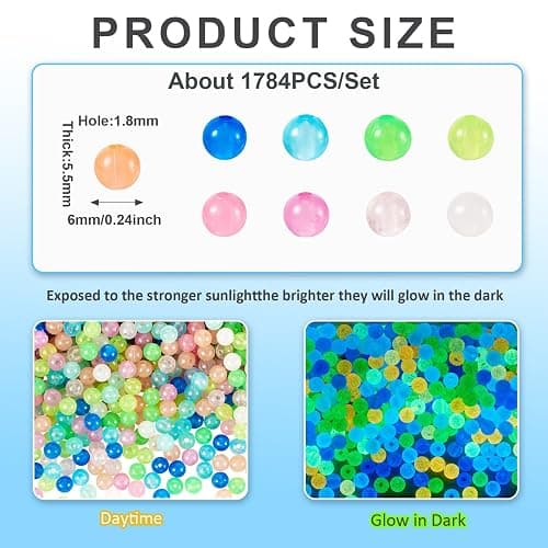 1784Pcs 6mm Luminous Round Beads Glow in The Dark Beads Color Changing Bracelet Bead Glow Pony Bead for Halloween Bracelet Earring Jewelry Making Gifts thumbnail 3