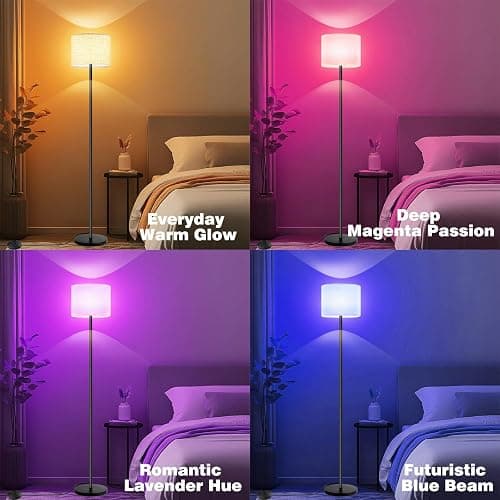 Fuvqeyes Smart Floor Lamp with APP & Remote Control - Dimmable RGB & White Light (3000K-6500K) for Living Room, Bedroom, Office - Modern Standing Lamp with 9W LED Bulb Included thumbnail 4
