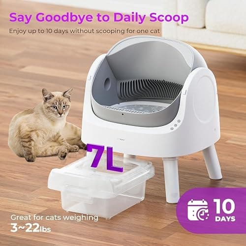 Self Cleaning Cat Litter Box, Open Top Litter Box for Multiple Cats, Automatic Cat Litter Box with Liners and Mat Included, Grey thumbnail 4