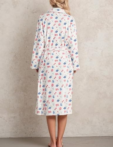 TIKITIDES Women Fleece Fruit Print Robe Cute Robes for Women Spring Summer Lightweight Bathrobe Soft Flannel Gown with Belt thumbnail 4