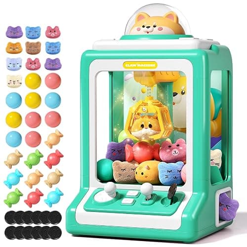 Claw Machine for Kids, Mini Vending With Game Coins & Music, Prize Dispenser Toys for Girls and Boys, Electronic Claw Game for Party Birthdays, Includes 30 Mini Toys (Doggy Green) - Image 1