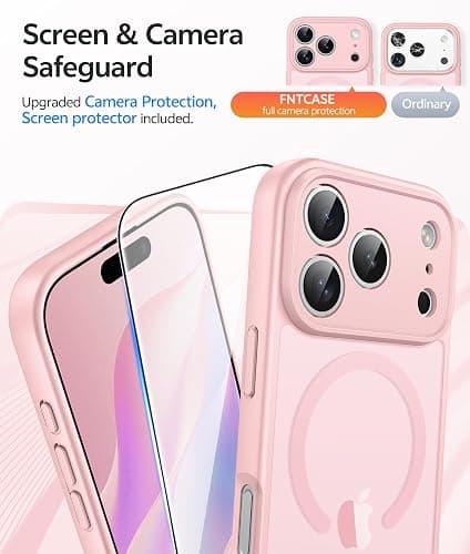 FNTCASE for iPhone 17 Pro Case: [Compatible with Magsafe] Translucent Matte Cases with [Full Camera Protection] [Screen Protector] Military Grade Shockproof Protective Phone Cover - Light Pink thumbnail 4