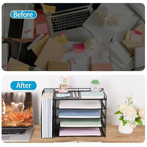 AUPSEN Desk Organizers and Accessories, 5-Tier Desktop Paper File Organizer with Removable File Holder, Desk Accessories & Workspace Organization for Home Office Supplies (Black) thumbnail 5