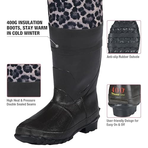 HISEA Womens Chest Waders, 4.5mm Neoprene Leopard Hunting Wader for Women with Insulated Boots, Waterproof Fishing Waders thumbnail 4