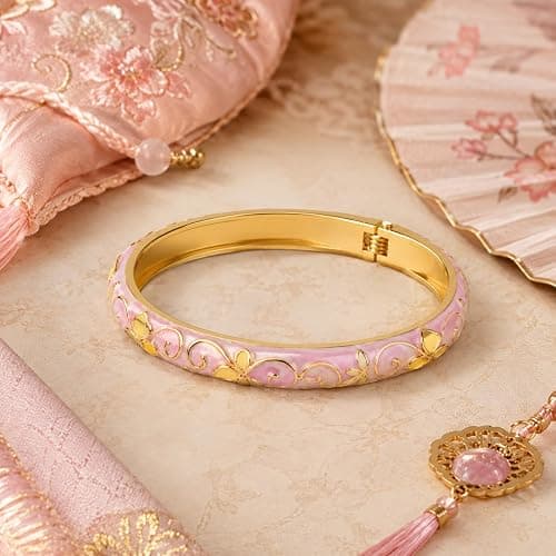 sunglnl Cloisonne Bracelet For Women, 4 Petals of Flower Shaped Enamel Bling Chunky Bangle Trendy Cute Colorful Gold Plated Vintage Bracelets Stackable Wife Jewelry Friendship Gift thumbnail 6