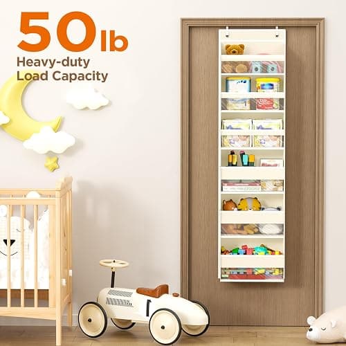 Mefirt Over The Door Organizer, 6 Shelf Door Hanging Organizers with 6 Large Capacity Pockets, Behind Door Storage Hanging Shelves for Closet Wall Bathroom Bedroom Nursery thumbnail 5