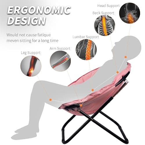 GREZJXC Saucer Chair for Adults,Kids, Round Chair Folding Chiar for Bedroom, Dorm & Gaming, Foldable Comfy Accent Seat for Small Spaces, Thick Padded Black Meatal Frame (Pink) thumbnail 7