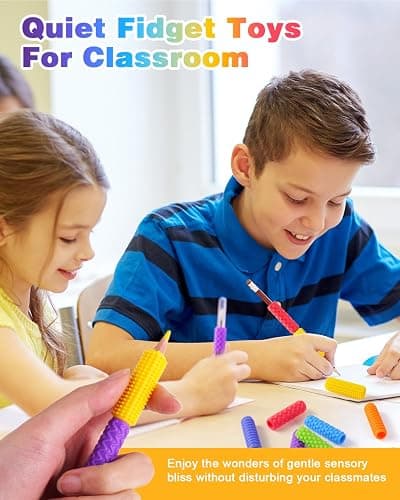 Sensory Fidget Toys Kids Adults: 24 Pack Textured Silicone Pencil Grips for Autism Kids Calming - ADHD Tools for Anxiety Relief Items - Quite Fidget Toy Special Education Needs Classroom Must Have - 24 Pack thumbnail 5