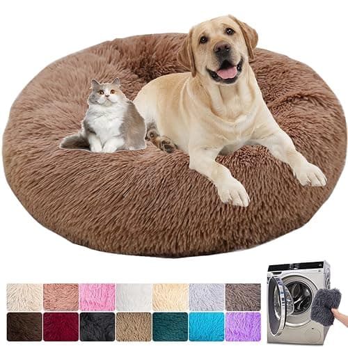 Panier Rond Chien Dehoussable, Coussin Chien Amovible et Lavable, Anti-Dérapant, Lit pour Chien Grande Taille Orthopedique, Moelleux et Confortable (XL:80cm, Marron) - Image 1