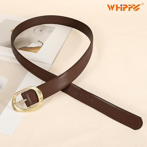WHIPPY Leather Belts for Women Casual Waist Belt with Shiny Gold Buckle Fashion Ladies Belt for Jeans Pants Dresses thumbnail 5