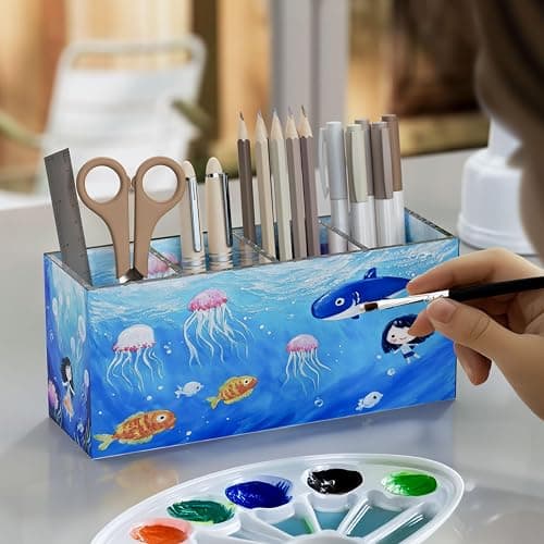 NIUBEE Acrylic Pen Holder 4 Compartments, Clear Pencil Organizer Cup for Countertop Desk Accessory Storage - 4 Cube - Clear thumbnail 5