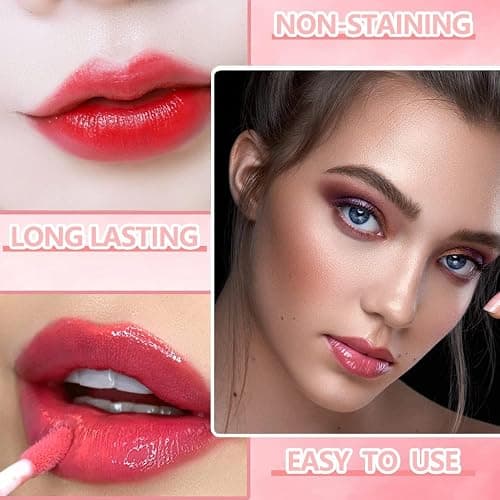 Eakroo 10 Colors Lip Tint Stain Set, Korean Lip Gloss Watery Lip Stain Tint Moisturizing Mini Liquid Lipstick Set, Multi-Use Lip and Cheek Tint, Non-Stick Cup, High Pigment, Long-Lasting, Vivid Color thumbnail 3