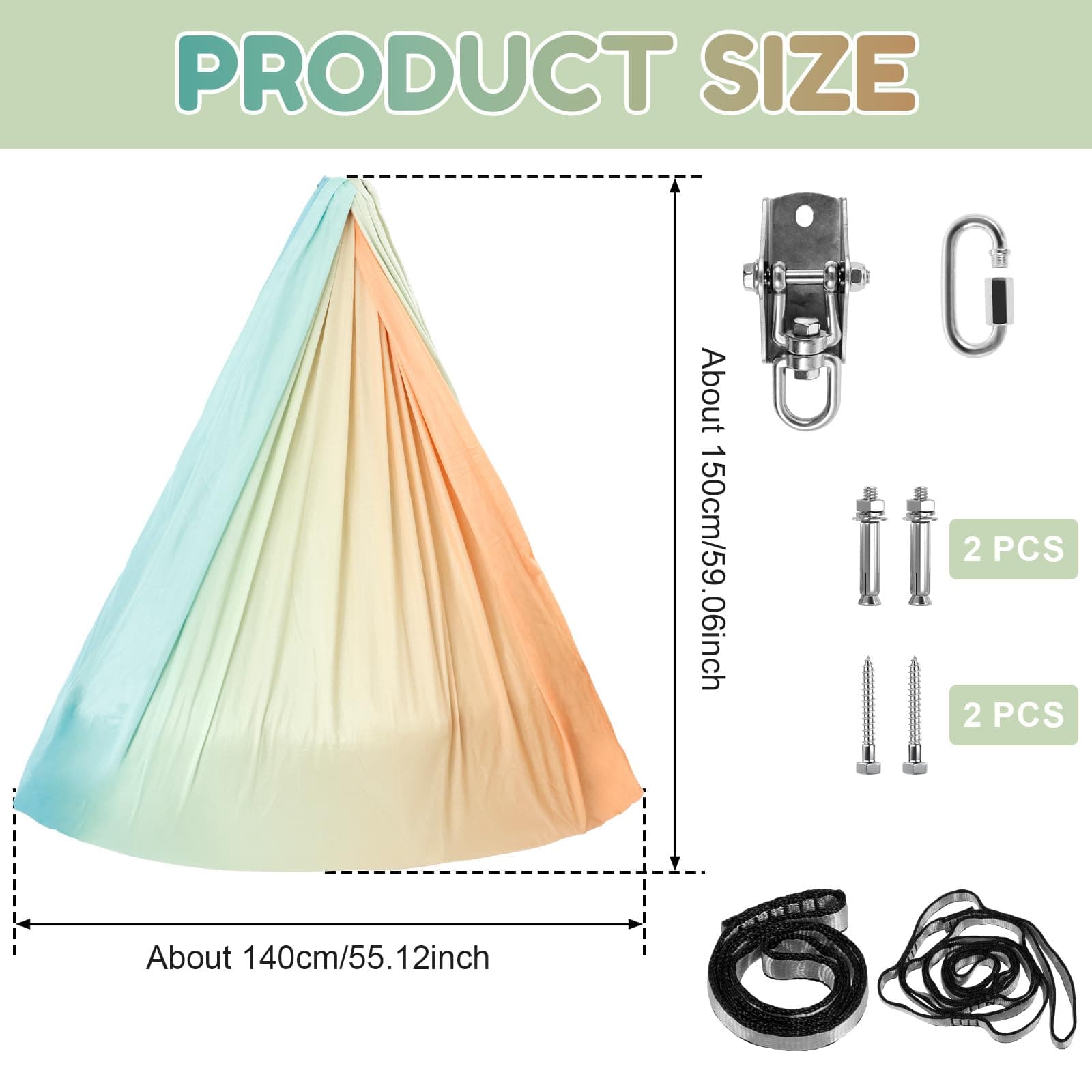 Sensory Swing for Kids Adults Double Layer Kids Sensory Swing Holds up to 200 lbs Therapy Cuddle Swing Stretch Resistant Swing Hammock Effect for Autism, ADHD or SPD Children Indoor Outdoor - Orange + Green thumbnail 2