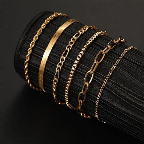 Generisch Schlichtes Damen Armbandset aus Metall mit 6 mehrlagigen Ketten Kombination modischen und eleganten Charms Armbänder Partner Mit Namen thumbnail 4