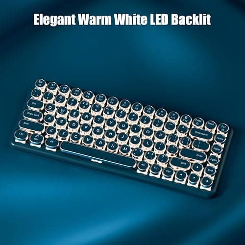 TISHLED Typewriter Keyboard Wireless 2.4GHz/Bluetooth/USB-C Wired Mechanical Gaming Keyboard Warm White LED Backlit 84-Key NKRO Hot Swappable Green Switches Retro Round Keycaps for Multi-Device thumbnail 5