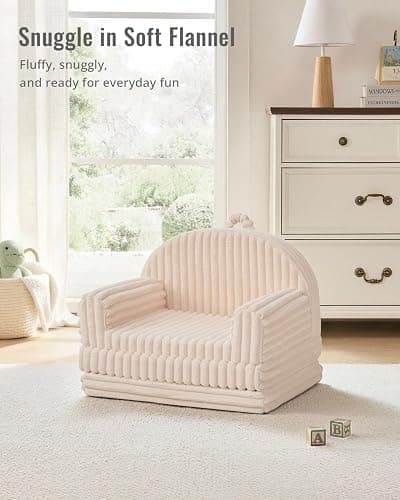 Blissful Diary Foldable Kids Couch, 2-in-1 Kids Sofa Chair, Cream White thumbnail 6