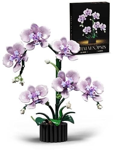 Phalaenopsis Orchid Flower Building Block Set,Compatible with Lego Flower Featuring Printed Floral Patterns on The Blocks' Petals, Ideal for Tabletop displays and as a Gift (Purple,619PCS) - Image 1