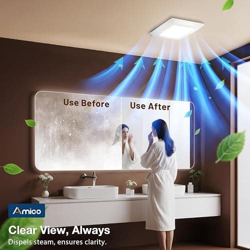 Amico Bathroom Exhaust Fan with Light, 80 CFM, 0.9 Sones, 1000LM, 5CCT, Easy Install, Ceiling Mount Shower Bathroom Fan, Adjustable Exhaust Vent with light, UL Certified thumbnail 6