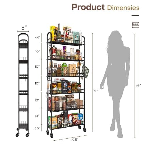 Qiaoxuan Slim Rolling Storage Cart with Wheels, Metal 6 Tier Mobile Shelving Unit Organizer Kitchen Utility Cart for Office Bathroom Kitchen Laundry Room Narrow Places (6inches) thumbnail 3