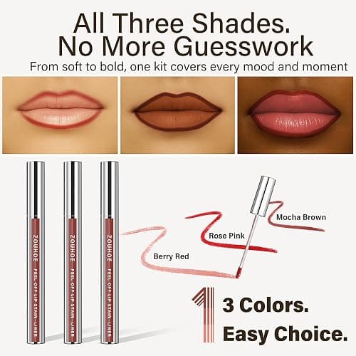 ZOUHOE Peel Off Lip Stain Set – 3 Colors Long Lasting Lip Tint, Smudge-Proof, Transfer-Proof, Kiss-Proof, Vegan Lip Makeup Gift for Her thumbnail 2