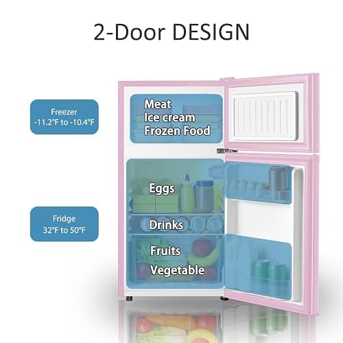 Saeoola Mini Fridge with Freezer, 3.2 Cu.Ft, 2 Doors Compact Mini Refrigerator with Separate Freezer for Dorm, Bedroom, Office, Apartment with 7-Level Temperature Control, Removable Shelves (Pink) thumbnail 5