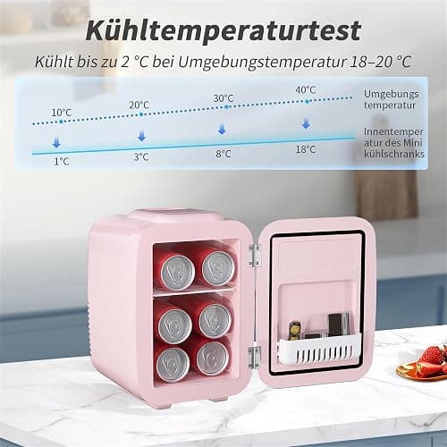 YASHE Mini Kühlschrank, 4 Liter Mini-Kühlschränke für Kosmetik, Getränke, 220V AC/ 12V DC Thermoelektrische Kühlung und Erwärmung, Kleiner Kühlschrank für Schlafzimmer, Büro, Wohnheim, Auto (Rosa) thumbnail 4