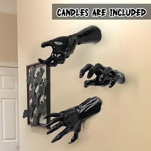 DAZONGE Halloween Decorations, Pack of 3 Wall Mounted Creepy Reaching Hands with Lighted Candles, Life-Sized Horror Hands for Gothic Wall Decorations, Scary Halloween Decorations Indoor - Style 2 thumbnail 2