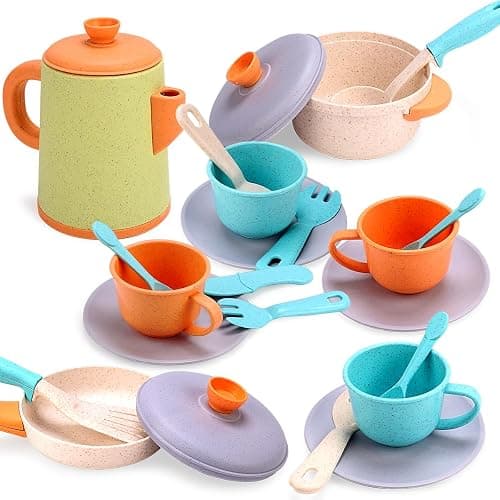 Qizebaby Kids Kitchen Play Set with Cookware Pots and Pans，Tea Set Kids，Toddler Cooking Set，3 4 5 6 Year Old Girl Boy Gifts - Image 1