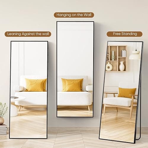 OLIXIS Full Length Mirror 71.1"x25.5" for Bedroom, Full Body Mirror with Stand, Hanging or Leaning for Wall, Aluminum Alloy Thin Frame Floor Standing for Living Room, Long, Deep Black thumbnail 2