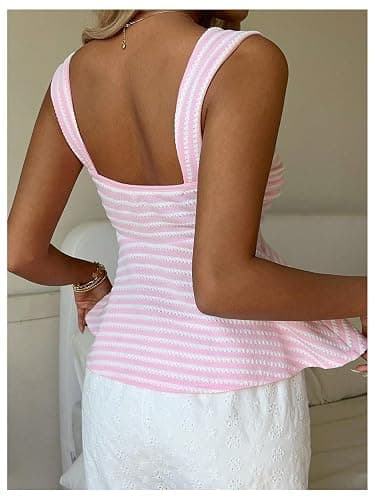 Milumia Women's Eyelet Tie Front Ruched Tank Tops Y2k Going Out Peplum Top | Babydoll, Sexy Slim Fit, Sleeveless, Flowy, Summer, Beach Vacation Outfits, Country Concert thumbnail 3