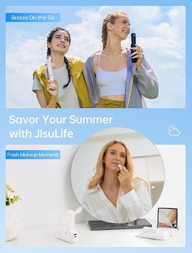 JISULIFE Handheld Mini Fan, 3 IN 1 USB Rechargeable Portable Fan [12-19 Working Hours] with Power Bank, Flashlight, Pocket Design for Travel/Summer/Concerts/Lash, Gifts for Women (White) thumbnail 6