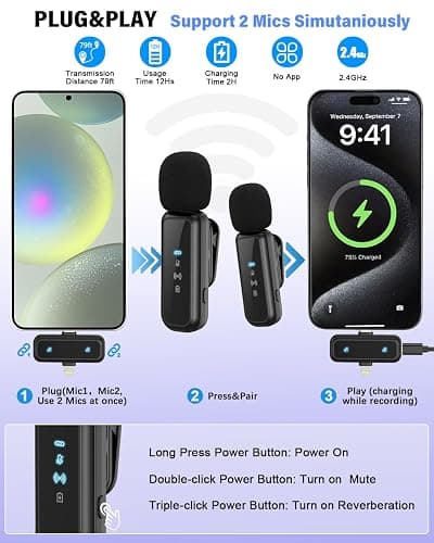 Vlogging Kit for iPhone/Android, YouTube Starter Kit with Wireless Microphone/Camera Tripod/Flexible Tripod/RGB Fill Light, Content Creator Essentials Kits for TikTok Vlog Video Recording thumbnail 4